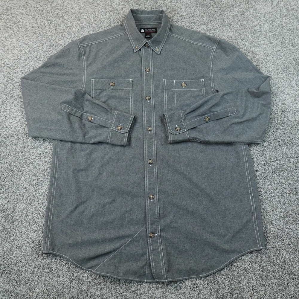 Alaskan Hardgear Shirt Mens L Gray Chambray Button Up Long Sleeve Work Outdoor